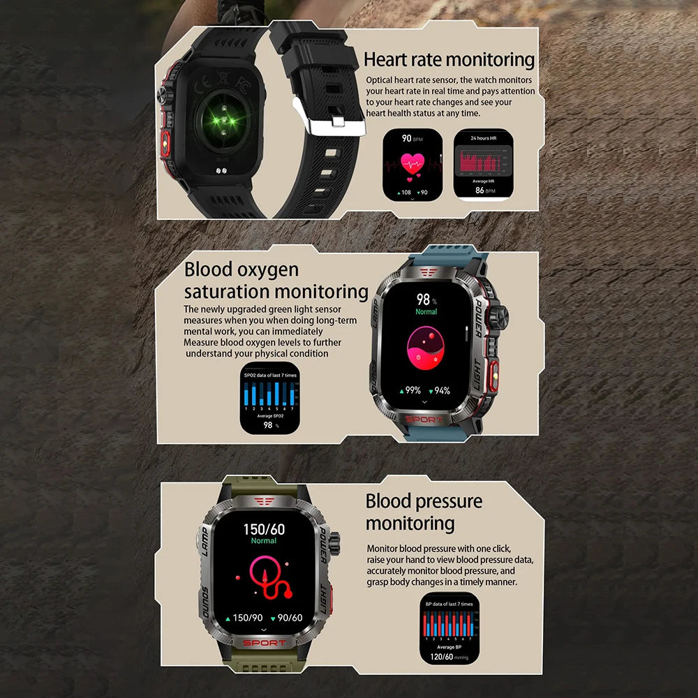 2025 Outdoor Smartwatch with Fitness Tracker & Bluetooth Calls